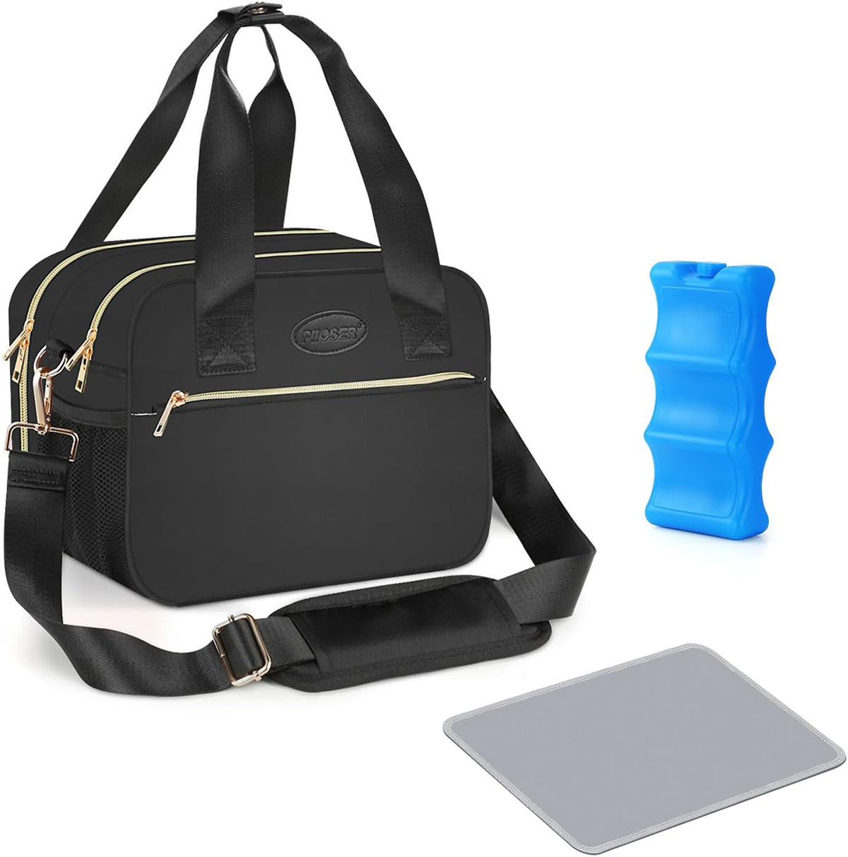 Breastmilk Cooler Bag with Ice Pack, Fits 6 Baby Bottles Up to 9 Ounce, Insulated Bottle Travel Bags with Shoulder Strap-Wearable Breast Pump Carrying Case for Nursing & Working Moms, Black