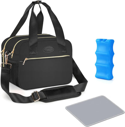 Breastmilk Cooler Bag with Ice Pack, Fits 6 Baby Bottles Up to 9 Ounce, Insulated Bottle Travel Bags with Shoulder Strap-Wearable Breast Pump Carrying Case for Nursing & Working Moms, Black