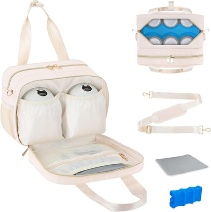 Breastmilk Cooler Bag with Ice Pack, Fits 6 Baby Bottles Up to 9 Ounce, Insulated Bottle Travel Bags with Shoulder Strap-Wearable Breast Pump Carrying Case for Nursing & Working Moms, Black