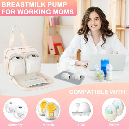 Breastmilk Cooler Bag with Ice Pack, Fits 6 Baby Bottles Up to 9 Ounce, Insulated Bottle Travel Bags with Shoulder Strap-Wearable Breast Pump Carrying Case for Nursing & Working Moms, Black