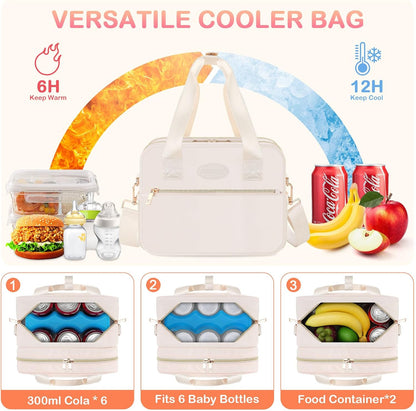 Breastmilk Cooler Bag with Ice Pack, Fits 6 Baby Bottles Up to 9 Ounce, Insulated Bottle Travel Bags with Shoulder Strap-Wearable Breast Pump Carrying Case for Nursing & Working Moms, Black