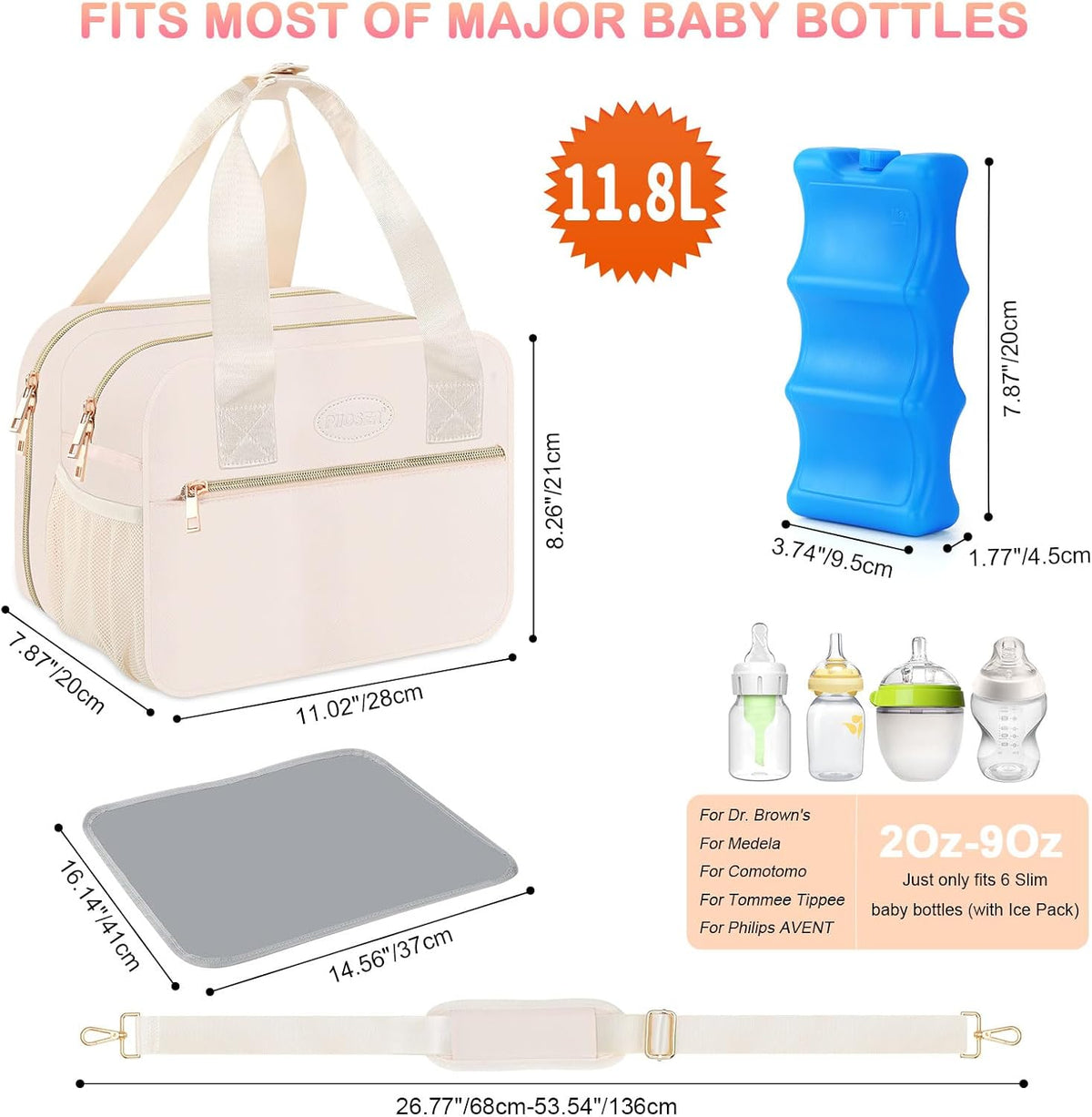 Breastmilk Cooler Bag with Ice Pack, Fits 6 Baby Bottles Up to 9 Ounce, Insulated Bottle Travel Bags with Shoulder Strap-Wearable Breast Pump Carrying Case for Nursing & Working Moms, Black