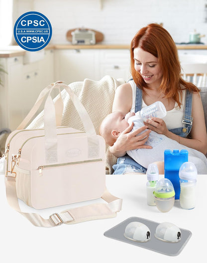 Breastmilk Cooler Bag with Ice Pack, Fits 6 Baby Bottles Up to 9 Ounce, Insulated Bottle Travel Bags with Shoulder Strap-Wearable Breast Pump Carrying Case for Nursing & Working Moms, Black
