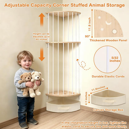 Double Layer Corner Stuffed Animal Storage Wood with Fan-Shaped Basket