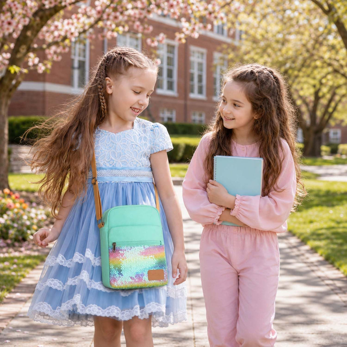 Girls Crossbody Purses for Kids 2 PCS Cross Body Bag Women Messenger Bag Girls Canvas Bag Cross Body Purse Set - Colors A