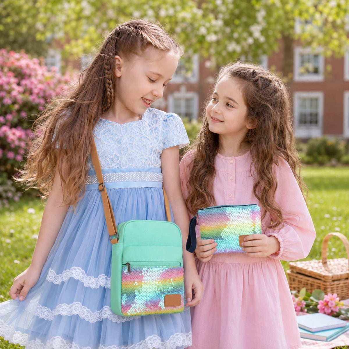 Girls Crossbody Purses for Kids 2 PCS Cross Body Bag Women Messenger Bag Girls Canvas Bag Cross Body Purse Set - Colors A