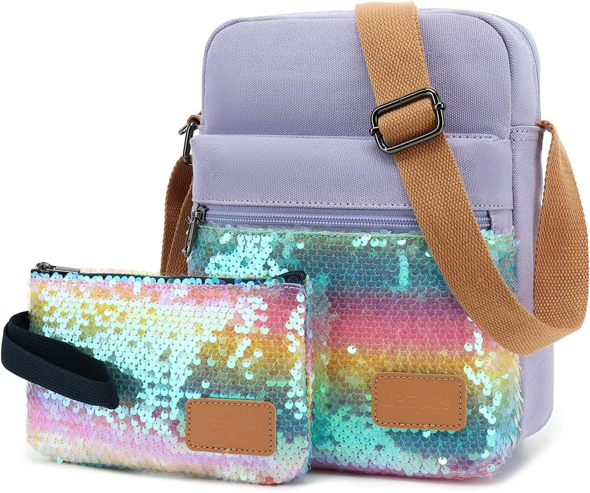 Girls Crossbody Purses for Kids 2 PCS Cross Body Bag Women Messenger Bag Girls Canvas Bag Cross Body Purse Set - Colors A