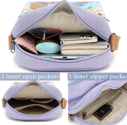 Girls Crossbody Purses for Kids 2 PCS Cross Body Bag Women Messenger Bag Girls Canvas Bag Cross Body Purse Set - Colors A