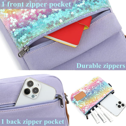 Girls Crossbody Purses for Kids 2 PCS Cross Body Bag Women Messenger Bag Girls Canvas Bag Cross Body Purse Set - Colors A