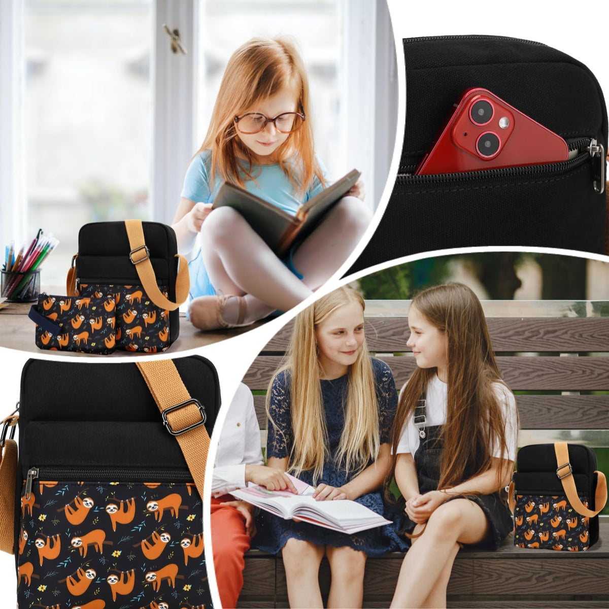 Girls Crossbody Purses for Kids 2 PCS Cross Body Bag Women Messenger Bag Girls Canvas Bag Cross Body Purse Set - Colors A