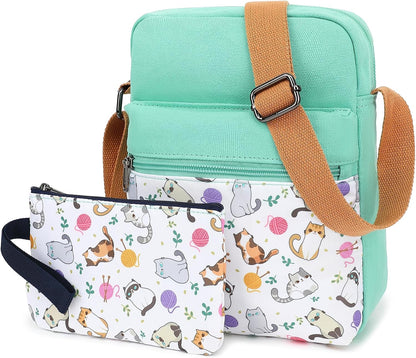 Girls Crossbody Purses for Kids 2 PCS Cross Body Bag Women Messenger Bag Girls Canvas Bag Cross Body Purse Set - Colors A