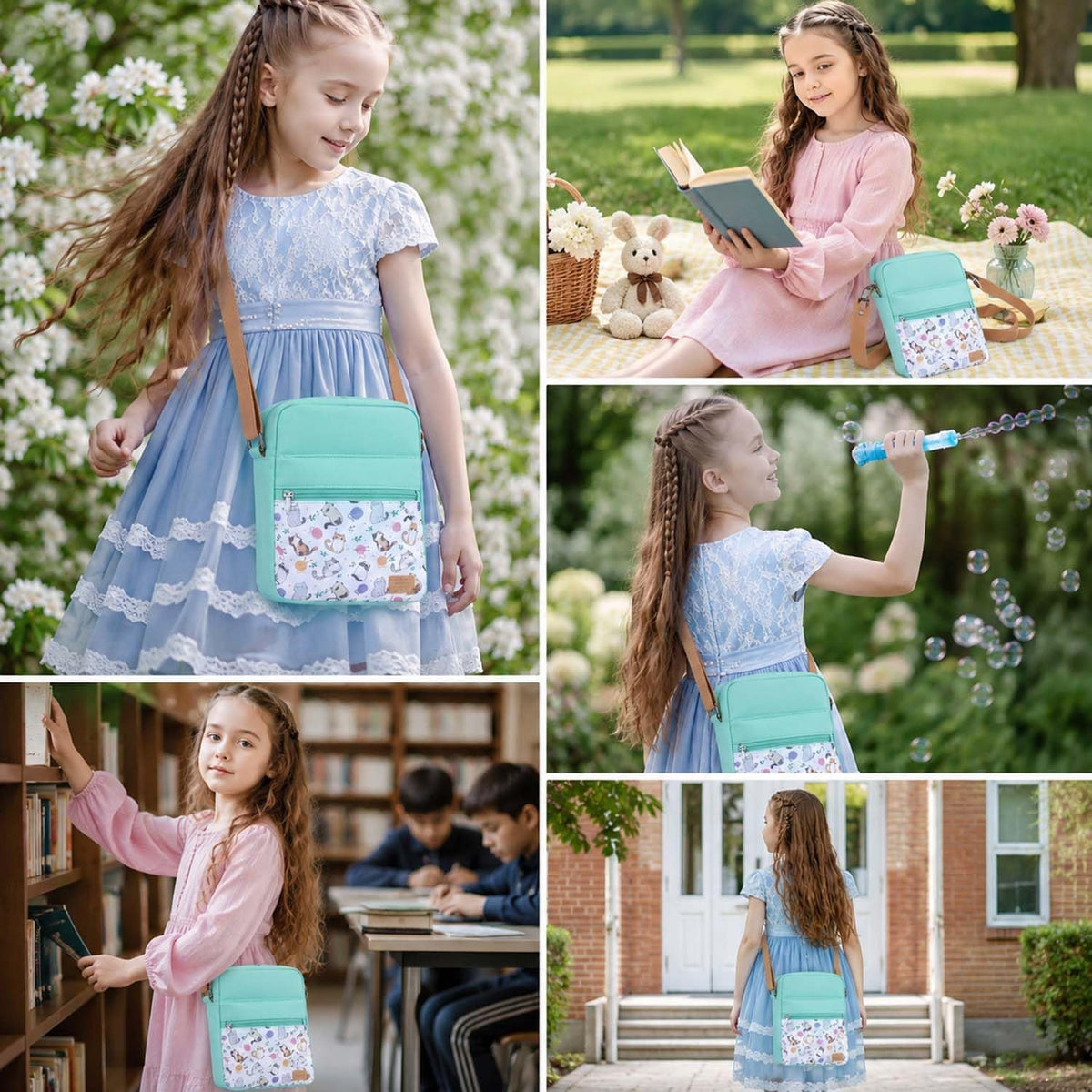 Girls Crossbody Purses for Kids 2 PCS Cross Body Bag Women Messenger Bag Girls Canvas Bag Cross Body Purse Set - Colors A
