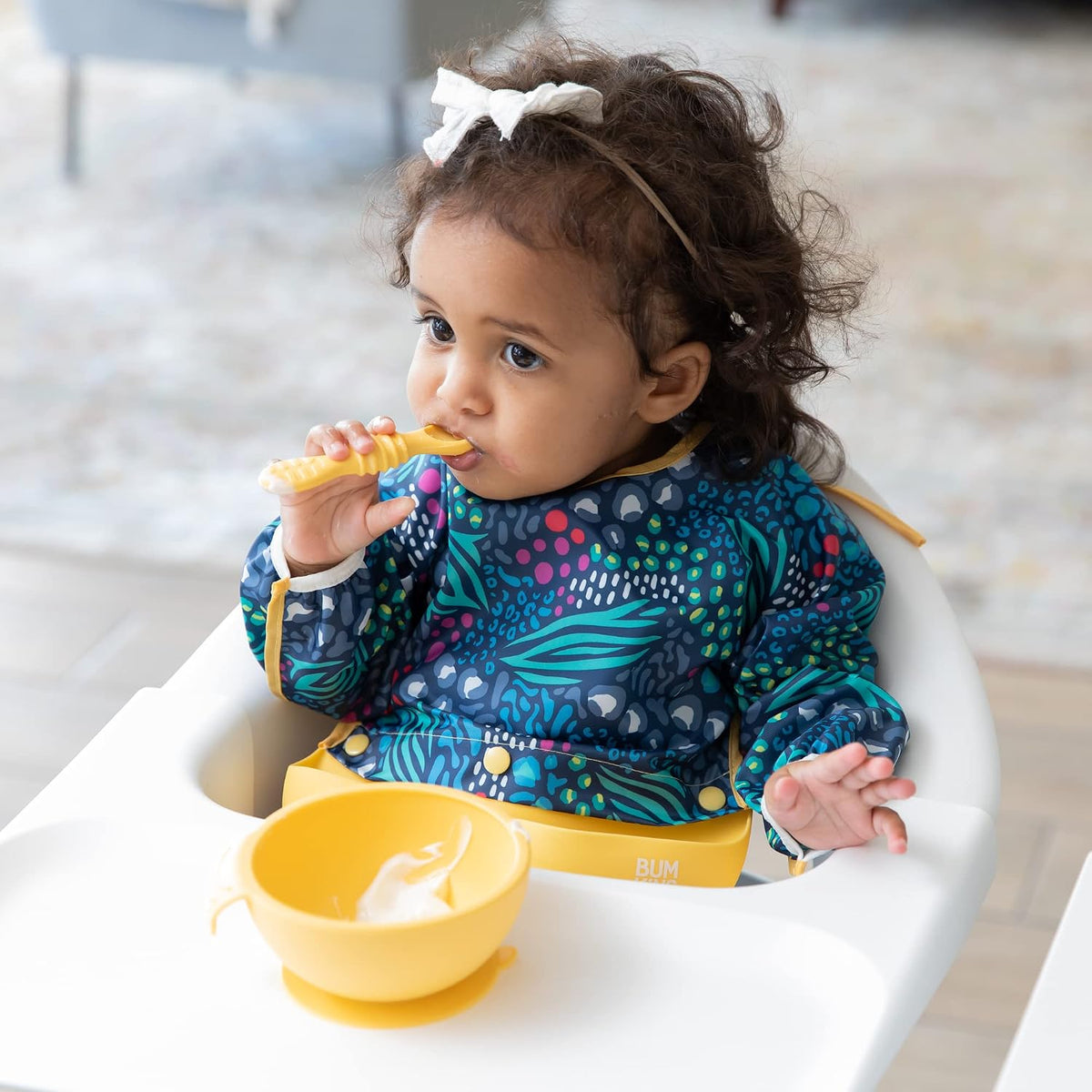 Silicone Bibs for Girl or Boy, Baby and Toddler 6-24 Mos, Essential Must Have for Eating, Feeding, Combination Fabric SuperBib and Long Sleeve with Attachable Pocket Food Catcher, Jungle