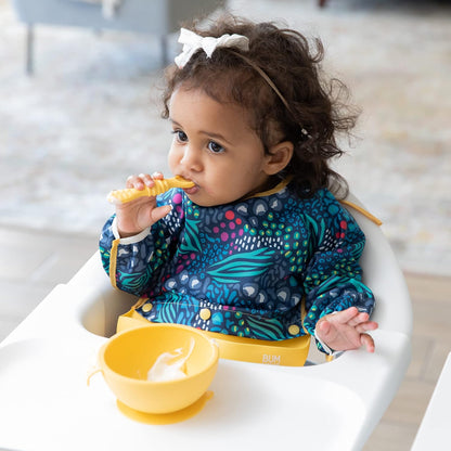 Silicone Bibs for Girl or Boy, Baby and Toddler 6-24 Mos, Essential Must Have for Eating, Feeding, Combination Fabric SuperBib and Long Sleeve with Attachable Pocket Food Catcher, Jungle