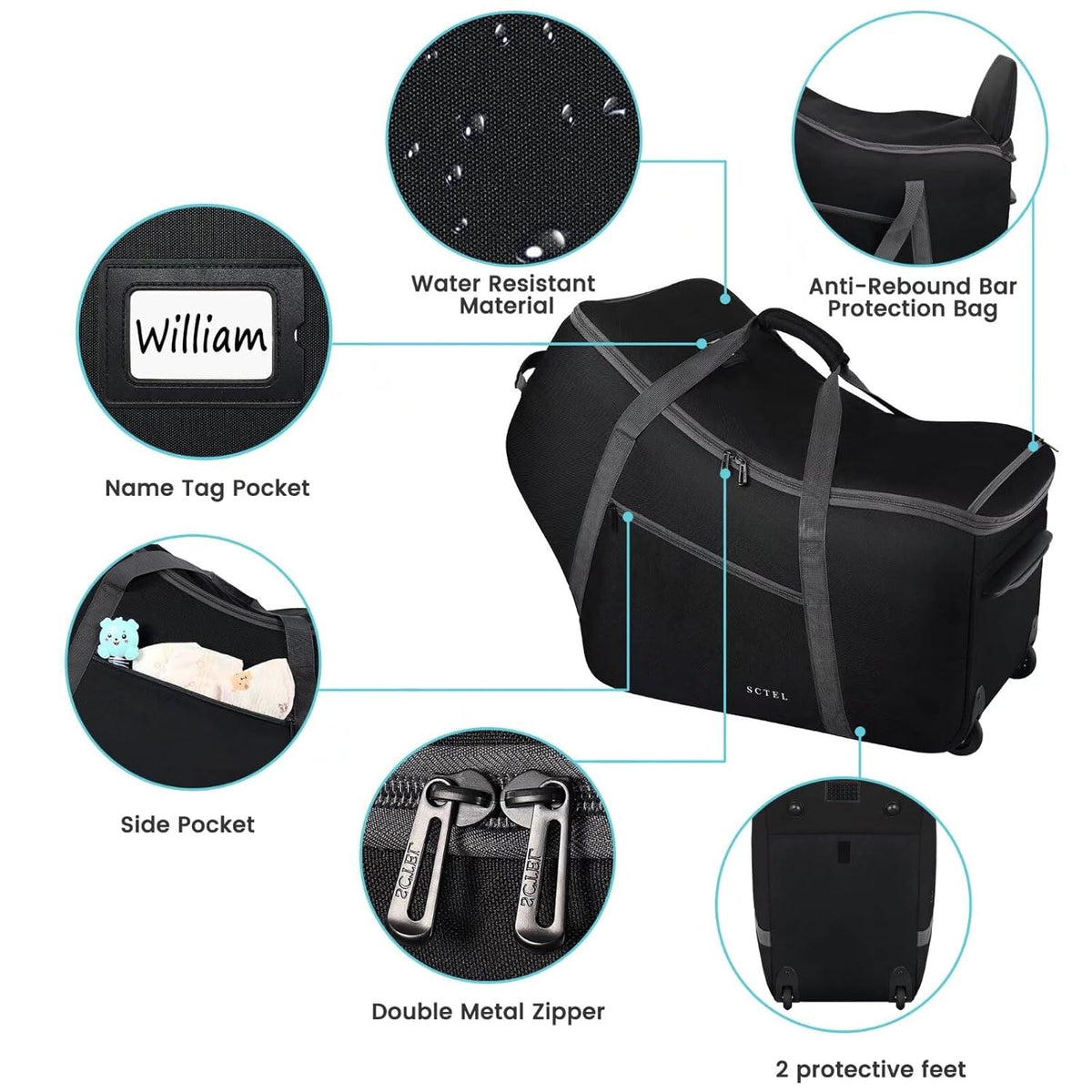 SCTEL Car Seat Travel Bag for Airplane Fits Chicco KeyFit 30