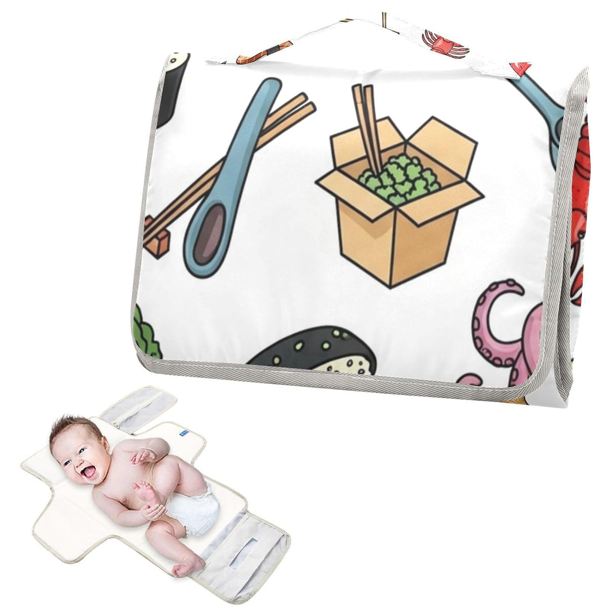 Sushi Vegetables Print Portable Diaper Changing Pad for Walks