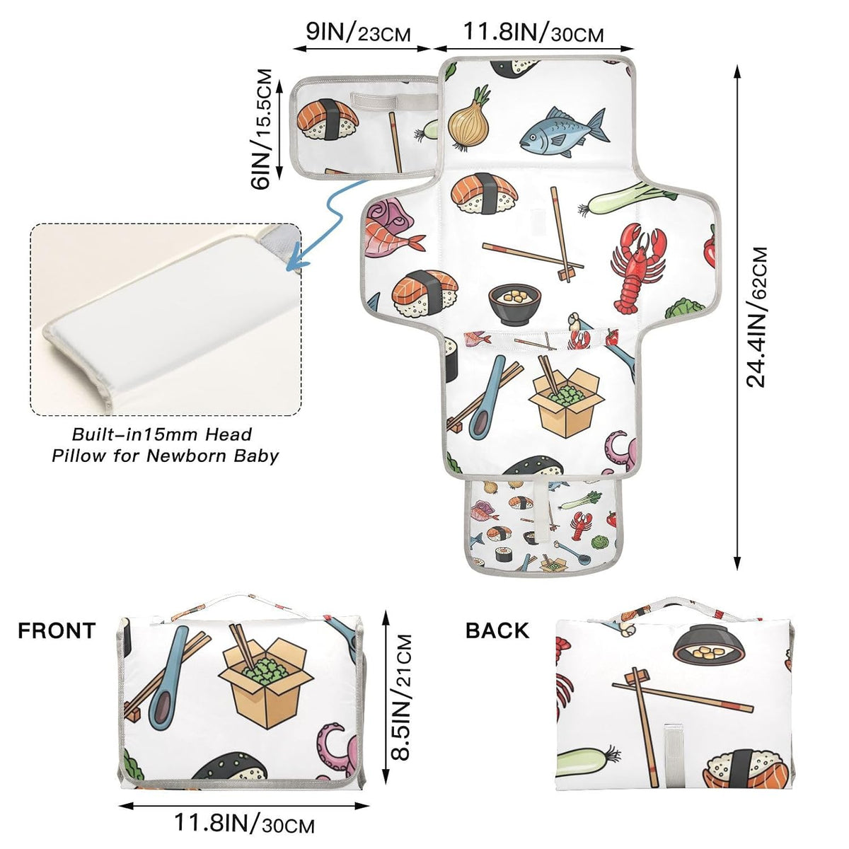 Sushi Vegetables Print Portable Diaper Changing Pad for Walks