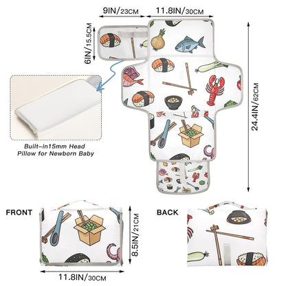 Sushi Vegetables Print Portable Diaper Changing Pad for Walks