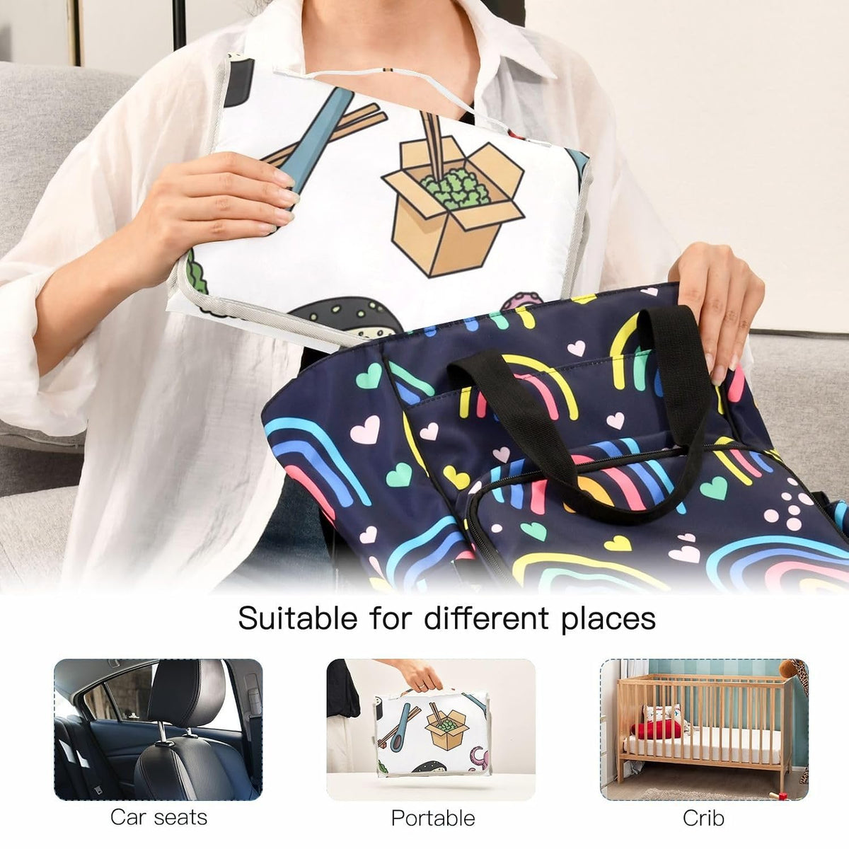 Sushi Vegetables Print Portable Diaper Changing Pad for Walks