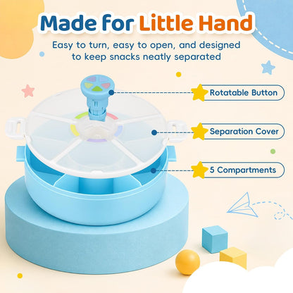Snack Rotator Container Reusable Snack Box with 5 Compartment Dispenser and Lid, Color Matching Opening Lid, BPA and PVC Free, for Home, School, Travel (Blue)