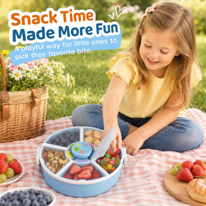 Snack Rotator Container Reusable Snack Box with 5 Compartment Dispenser and Lid, Color Matching Opening Lid, BPA and PVC Free, for Home, School, Travel (Blue)