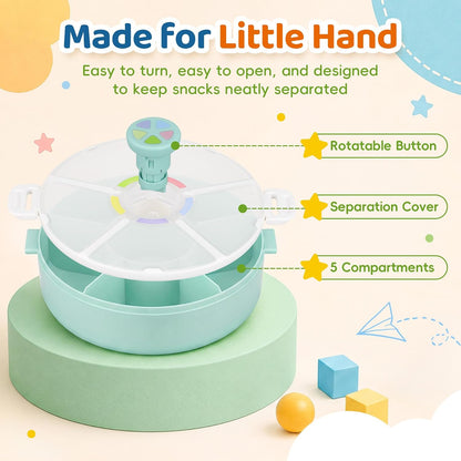 Snack Rotator Container Reusable Snack Box with 5 Compartment Dispenser and Lid, Color Matching Opening Lid, BPA and PVC Free, for Home, School, Travel (Blue)