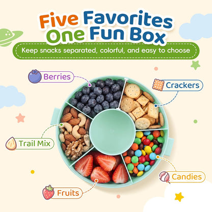 Snack Rotator Container Reusable Snack Box with 5 Compartment Dispenser and Lid, Color Matching Opening Lid, BPA and PVC Free, for Home, School, Travel (Blue)