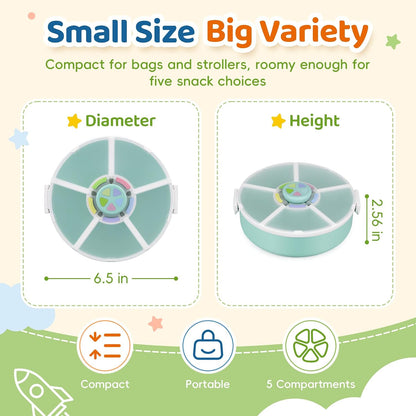 Snack Rotator Container Reusable Snack Box with 5 Compartment Dispenser and Lid, Color Matching Opening Lid, BPA and PVC Free, for Home, School, Travel (Blue)