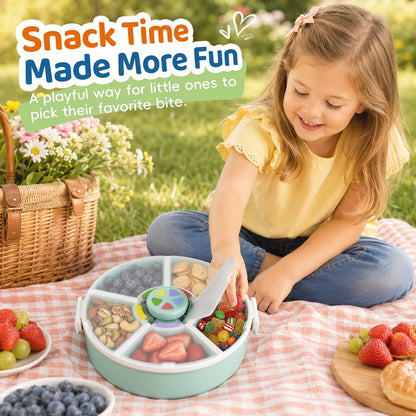 Snack Rotator Container Reusable Snack Box with 5 Compartment Dispenser and Lid, Color Matching Opening Lid, BPA and PVC Free, for Home, School, Travel (Blue)