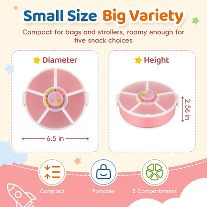 Snack Rotator Container Reusable Snack Box with 5 Compartment Dispenser and Lid, Color Matching Opening Lid, BPA and PVC Free, for Home, School, Travel (Blue)