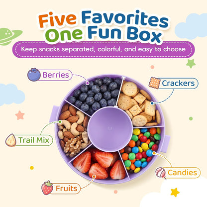 Snack Rotator Container Reusable Snack Box with 5 Compartment Dispenser and Lid, Color Matching Opening Lid, BPA and PVC Free, for Home, School, Travel (Blue)
