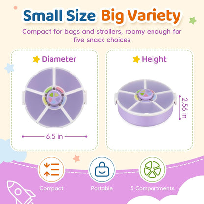 Snack Rotator Container Reusable Snack Box with 5 Compartment Dispenser and Lid, Color Matching Opening Lid, BPA and PVC Free, for Home, School, Travel (Blue)