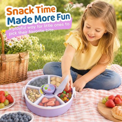 Snack Rotator Container Reusable Snack Box with 5 Compartment Dispenser and Lid, Color Matching Opening Lid, BPA and PVC Free, for Home, School, Travel (Blue)