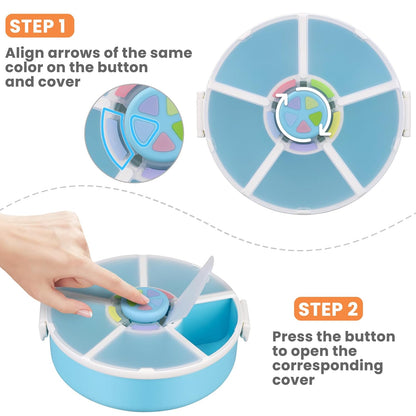 Snack Rotator Container Reusable Snack Box with 5 Compartment Dispenser and Lid, Color Matching Opening Lid, BPA and PVC Free, for Home, School, Travel (Blue)