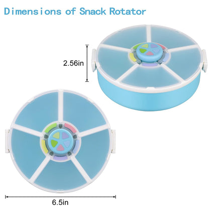 Snack Rotator Container Reusable Snack Box with 5 Compartment Dispenser and Lid, Color Matching Opening Lid, BPA and PVC Free, for Home, School, Travel (Blue)