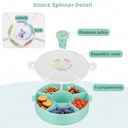 Snack Rotator Container Reusable Snack Box with 5 Compartment Dispenser and Lid, Color Matching Opening Lid, BPA and PVC Free, for Home, School, Travel (Blue)