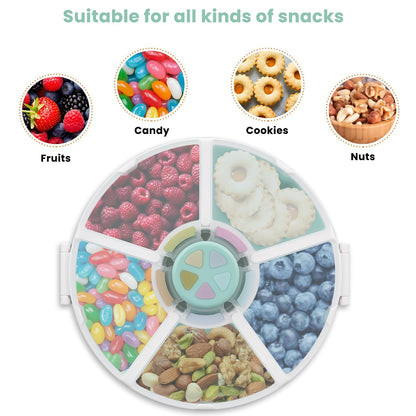 Snack Rotator Container Reusable Snack Box with 5 Compartment Dispenser and Lid, Color Matching Opening Lid, BPA and PVC Free, for Home, School, Travel (Blue)