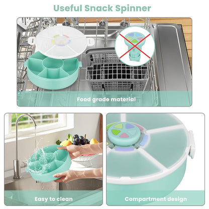 Snack Rotator Container Reusable Snack Box with 5 Compartment Dispenser and Lid, Color Matching Opening Lid, BPA and PVC Free, for Home, School, Travel (Blue)