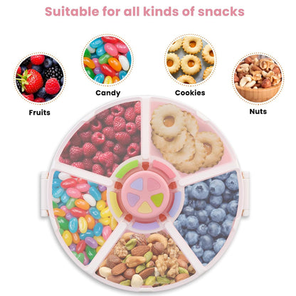 Snack Rotator Container Reusable Snack Box with 5 Compartment Dispenser and Lid, Color Matching Opening Lid, BPA and PVC Free, for Home, School, Travel (Blue)