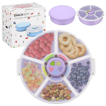 Snack Rotator Container Reusable Snack Box with 5 Compartment Dispenser and Lid, Color Matching Opening Lid, BPA and PVC Free, for Home, School, Travel (Blue)