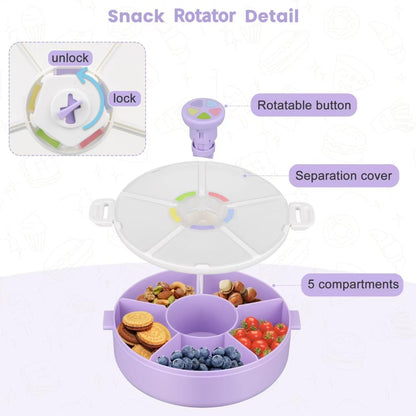 Snack Rotator Container Reusable Snack Box with 5 Compartment Dispenser and Lid, Color Matching Opening Lid, BPA and PVC Free, for Home, School, Travel (Blue)
