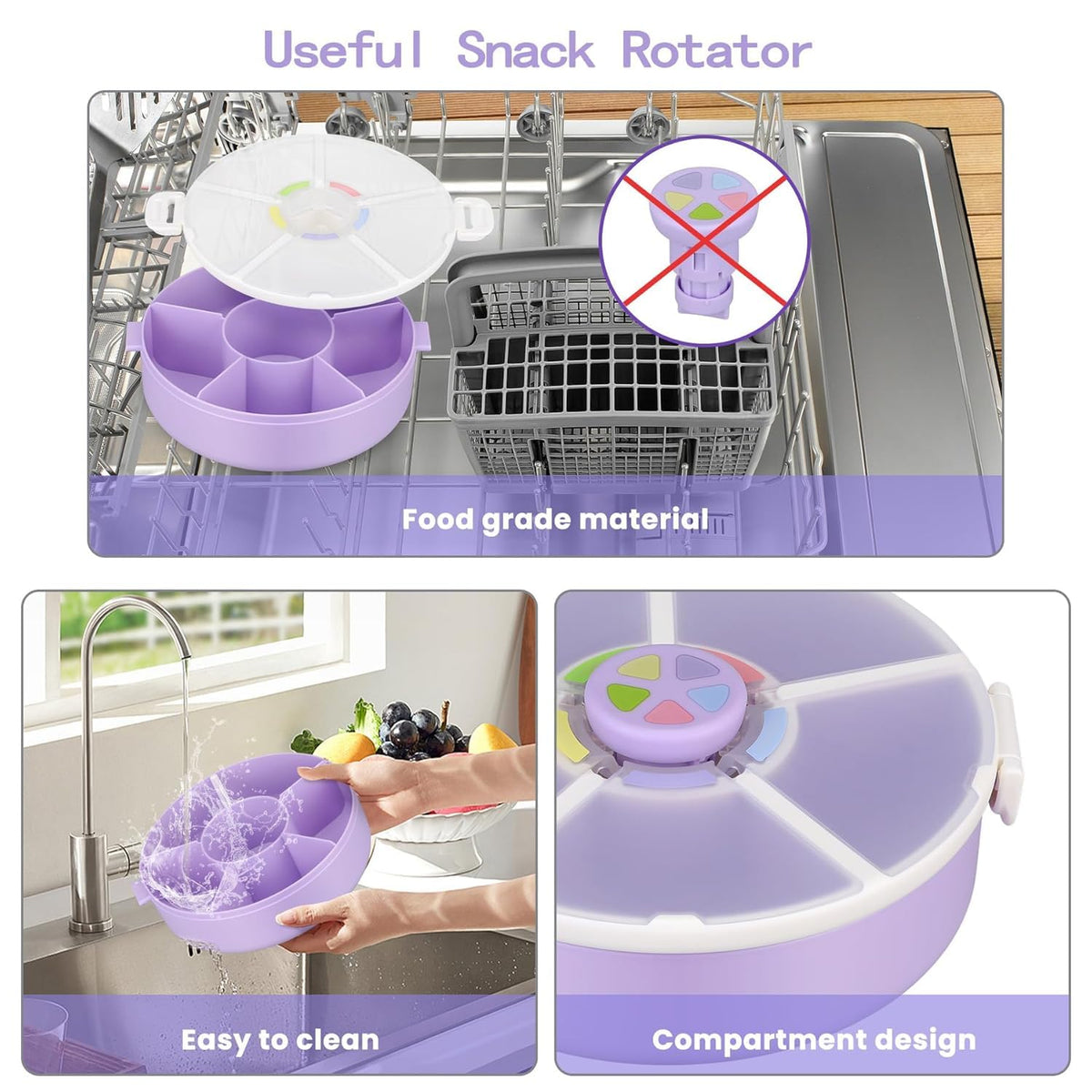 Snack Rotator Container Reusable Snack Box with 5 Compartment Dispenser and Lid, Color Matching Opening Lid, BPA and PVC Free, for Home, School, Travel (Blue)
