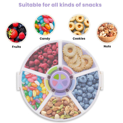 Snack Rotator Container Reusable Snack Box with 5 Compartment Dispenser and Lid, Color Matching Opening Lid, BPA and PVC Free, for Home, School, Travel (Blue)