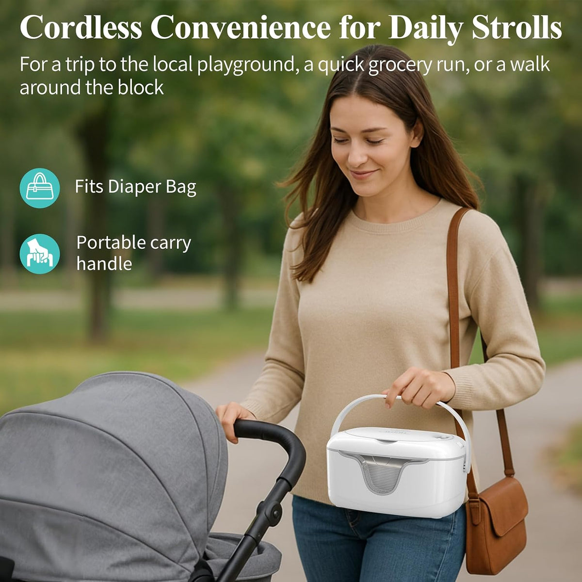 Portable Baby Wipe Warmer - Cordless Rechargeable Wet Wipes Dispenser for Travel Battery Operated with Nightlight Temperature Control for On the Go