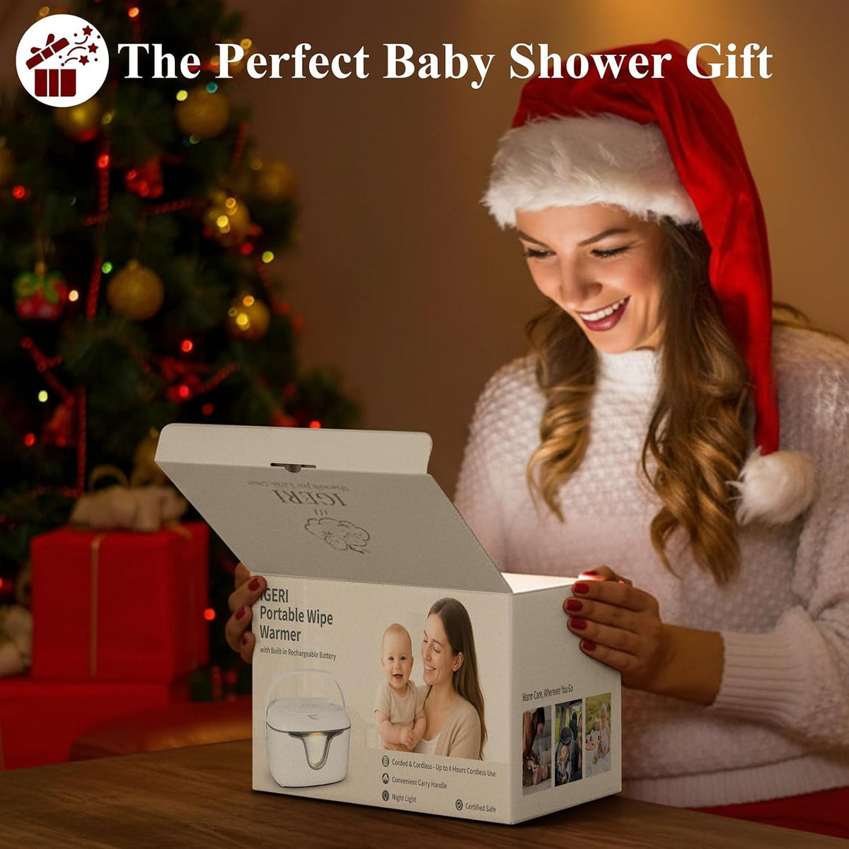 Portable Baby Wipe Warmer - Cordless Rechargeable Wet Wipes Dispenser for Travel Battery Operated with Nightlight Temperature Control for On the Go