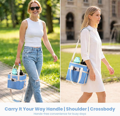 4 Compartment Insulated Drink Carrier, Family Size Water Bottle Tote with Adjustable Strap & Handle, Foldable Tumbler Caddy for Car, Travel, Picnic & Daily Use