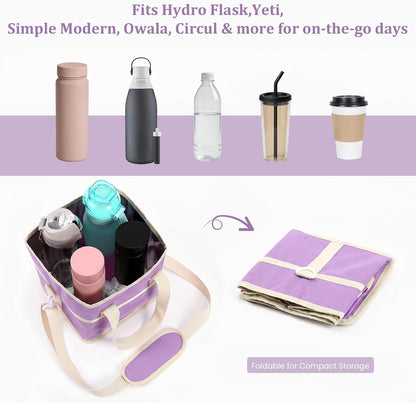 4 Compartment Insulated Drink Carrier, Family Size Water Bottle Tote with Adjustable Strap & Handle, Foldable Tumbler Caddy for Car, Travel, Picnic & Daily Use