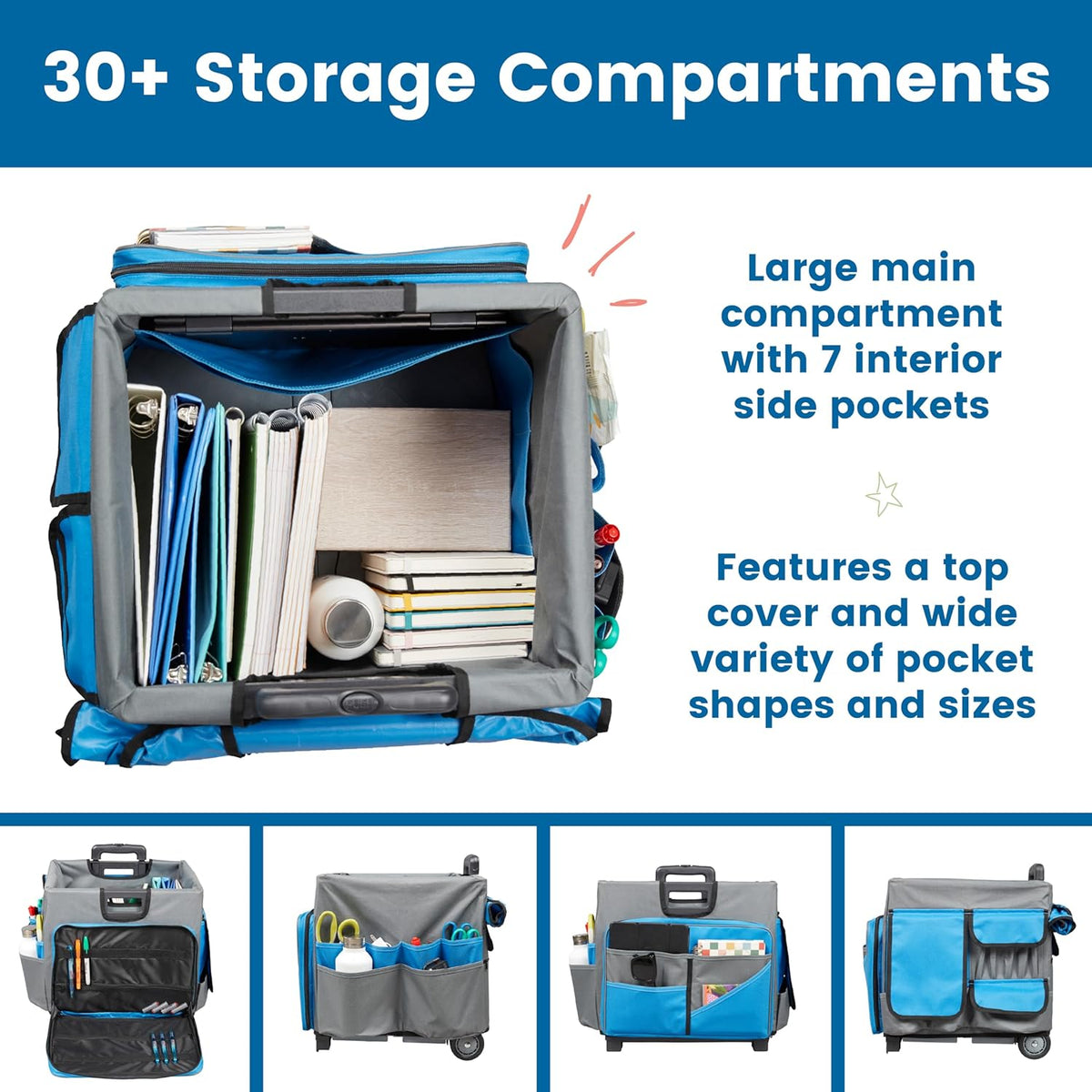 Universal Rolling Cart with Canvas Organizer Bag, Mobile Storage, Red/Grey