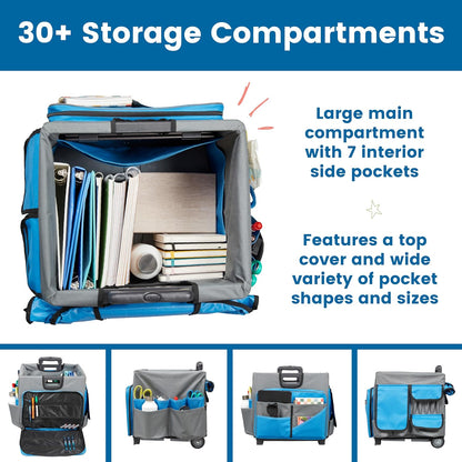 Universal Rolling Cart with Canvas Organizer Bag, Mobile Storage, Red/Grey