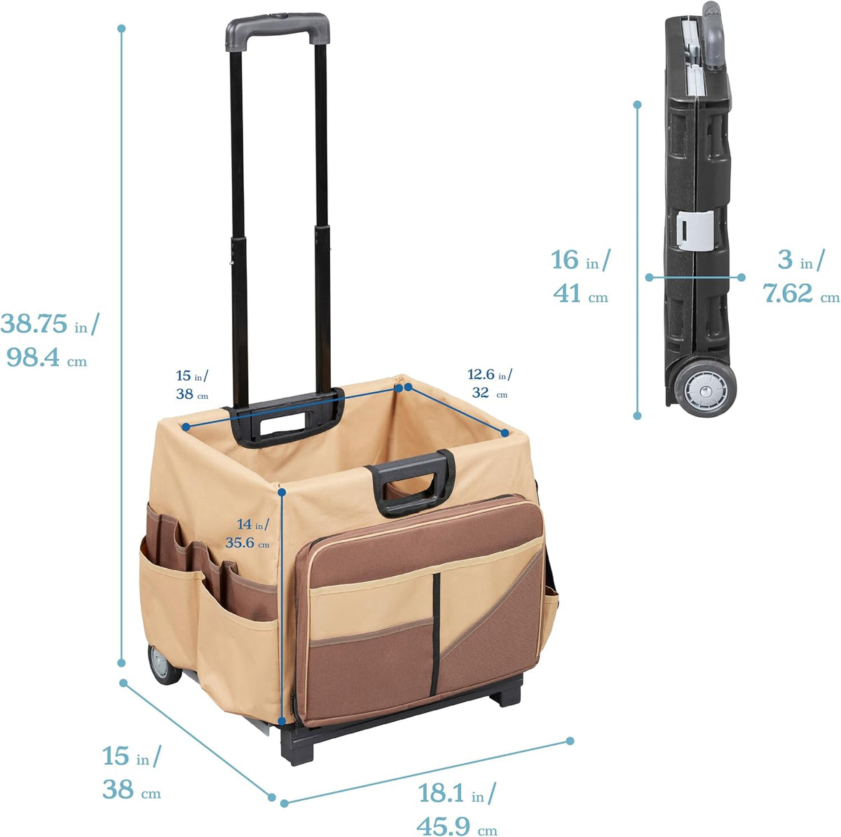 Universal Rolling Cart with Canvas Organizer Bag, Mobile Storage, Red/Grey